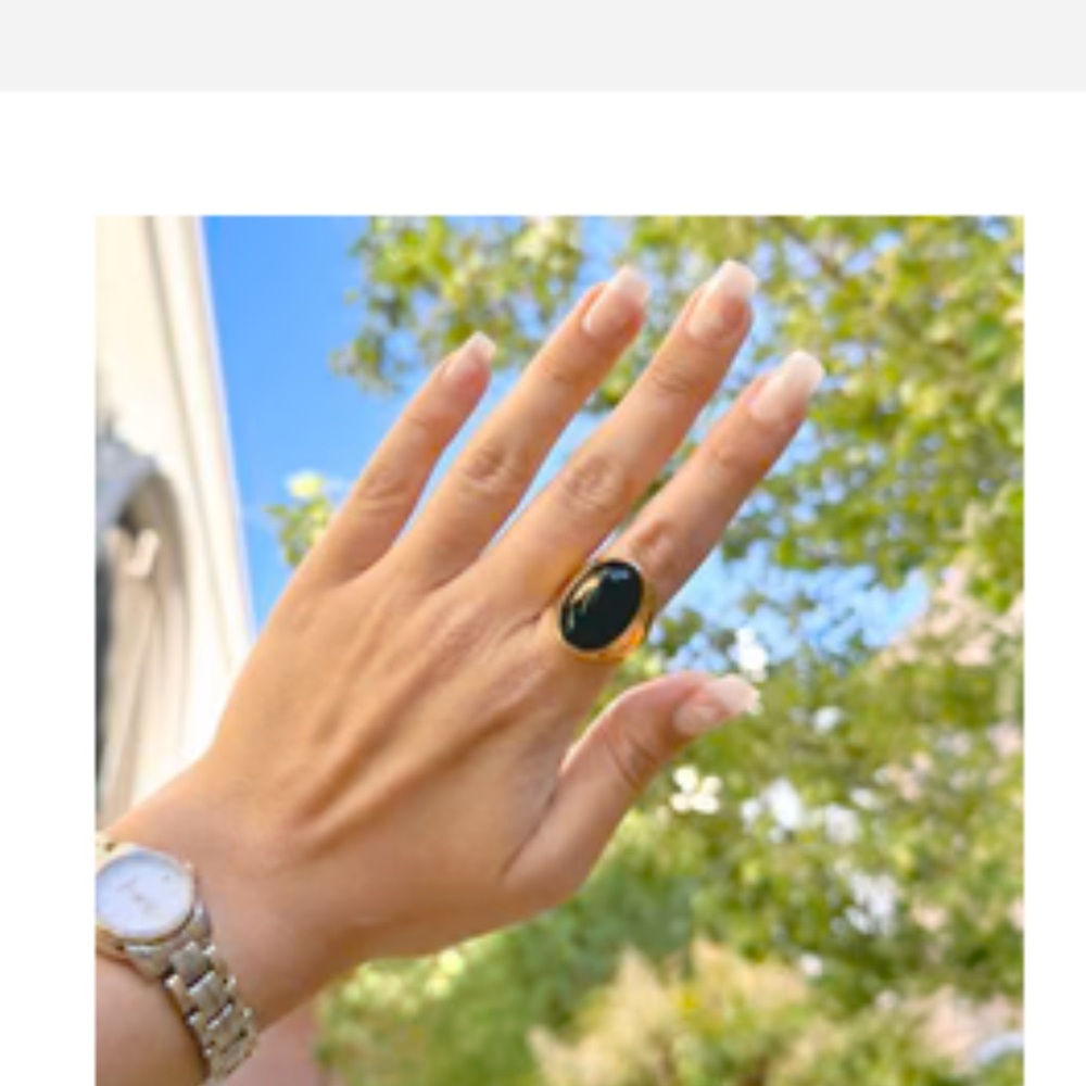 💕Vintage style Venti ring holds black agate oval shaped stone - Picture 2 of 3